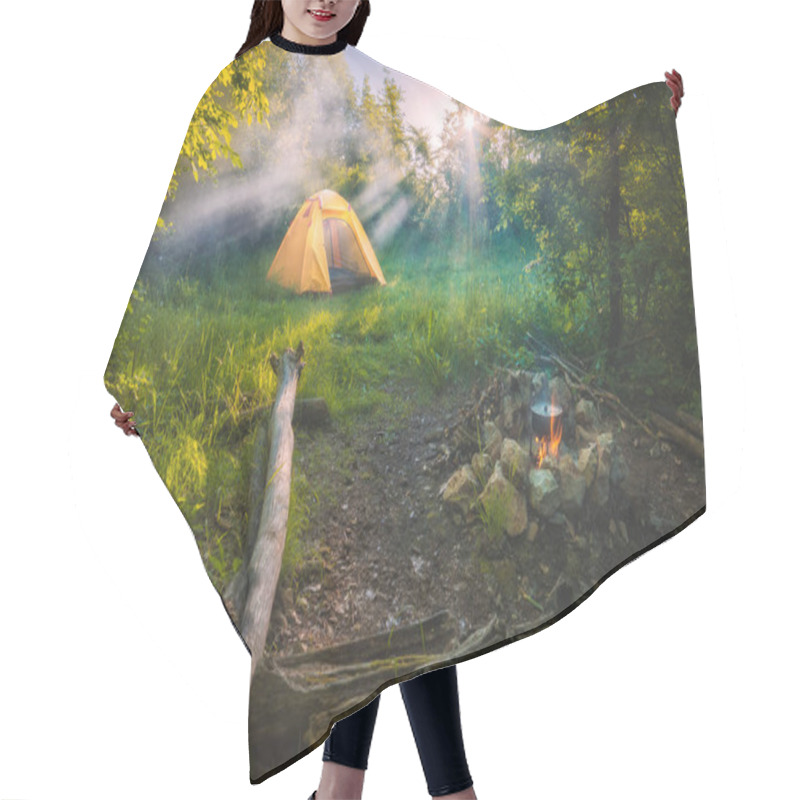 Personality  Travel Tent In A Light Of Sunrise Hair Cutting Cape