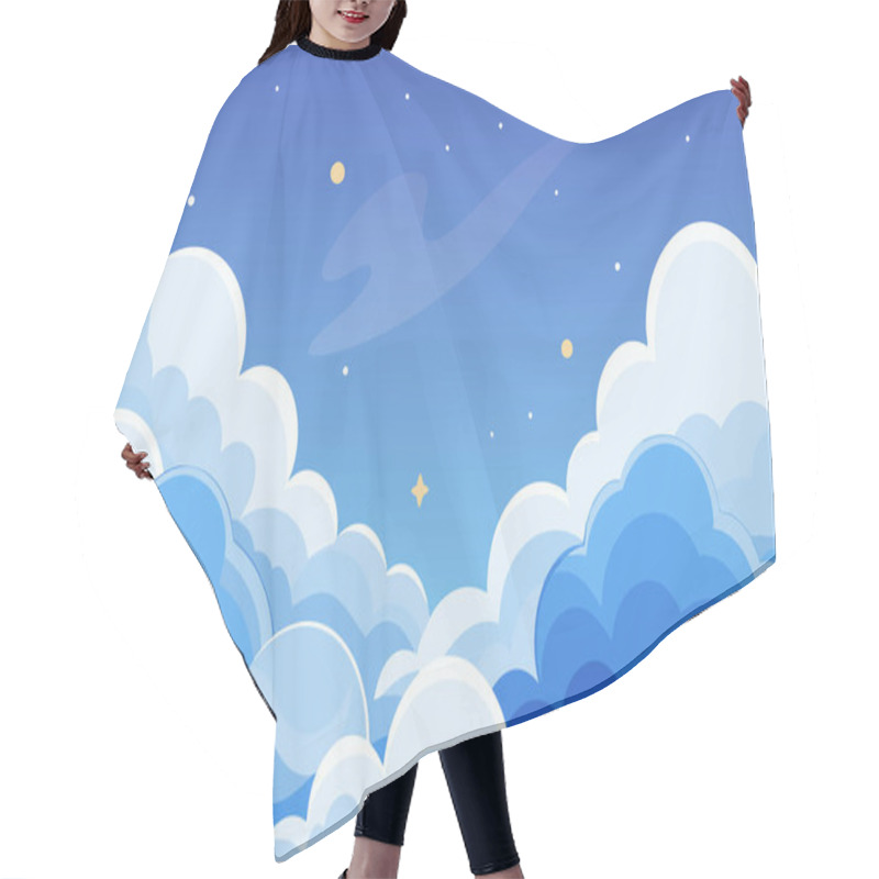 Personality  A Serene Night Sky Illustration Featuring Fluffy Clouds Hair Cutting Cape