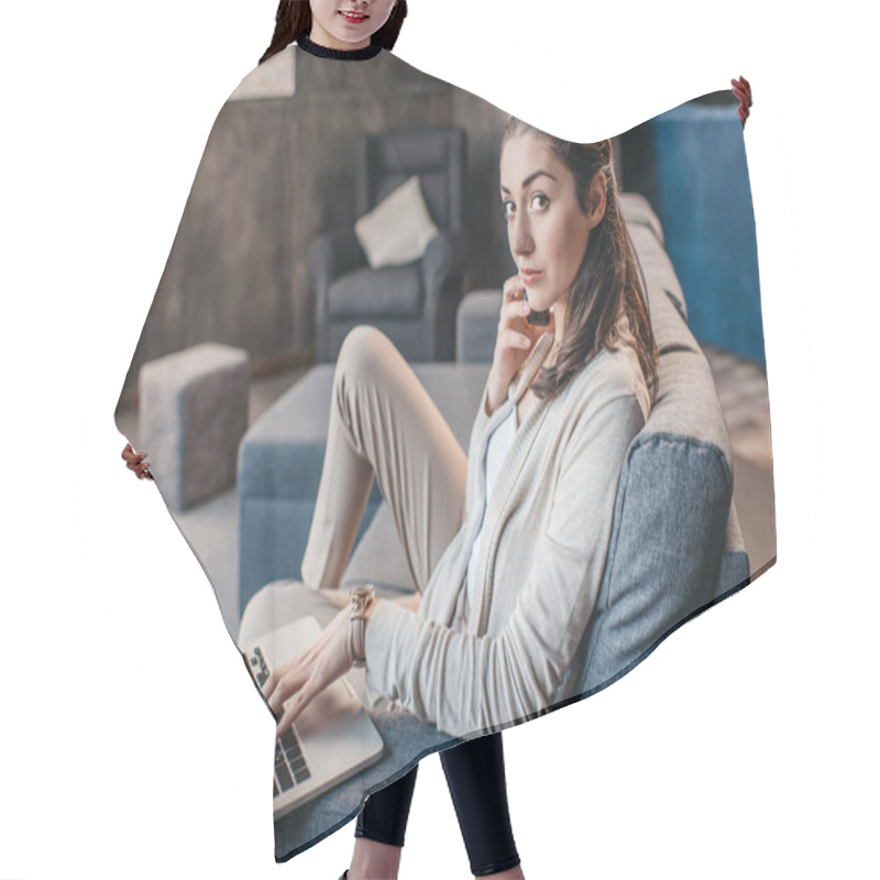 Personality  Woman Working At Home  Hair Cutting Cape