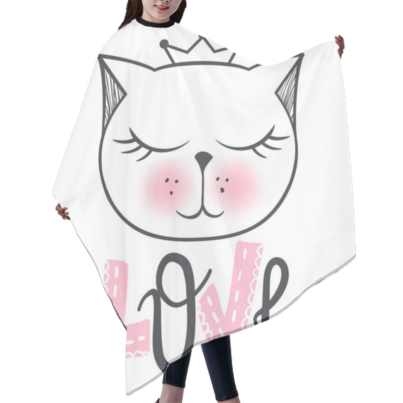 Personality  Cute Cat Vector Design. Girly Kittens. Fashion Cats Face. Hair Cutting Cape