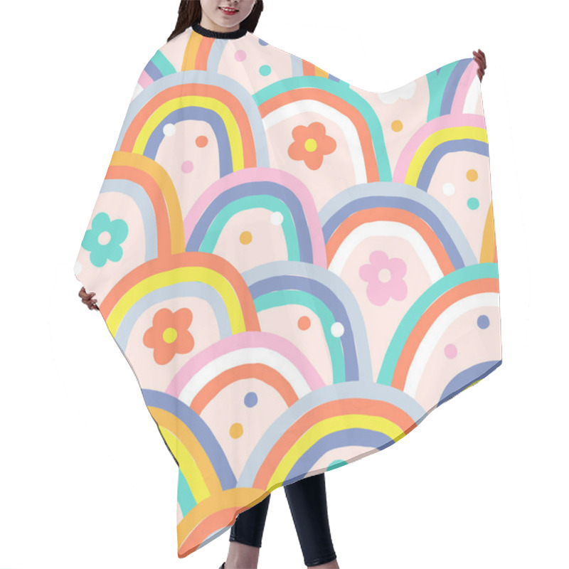 Personality  Boho Baby Summer Rainbow Vector Seamless Pattern. Hair Cutting Cape