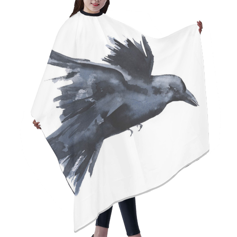 Personality  Black Raven. Isolated On White Background.  Hair Cutting Cape