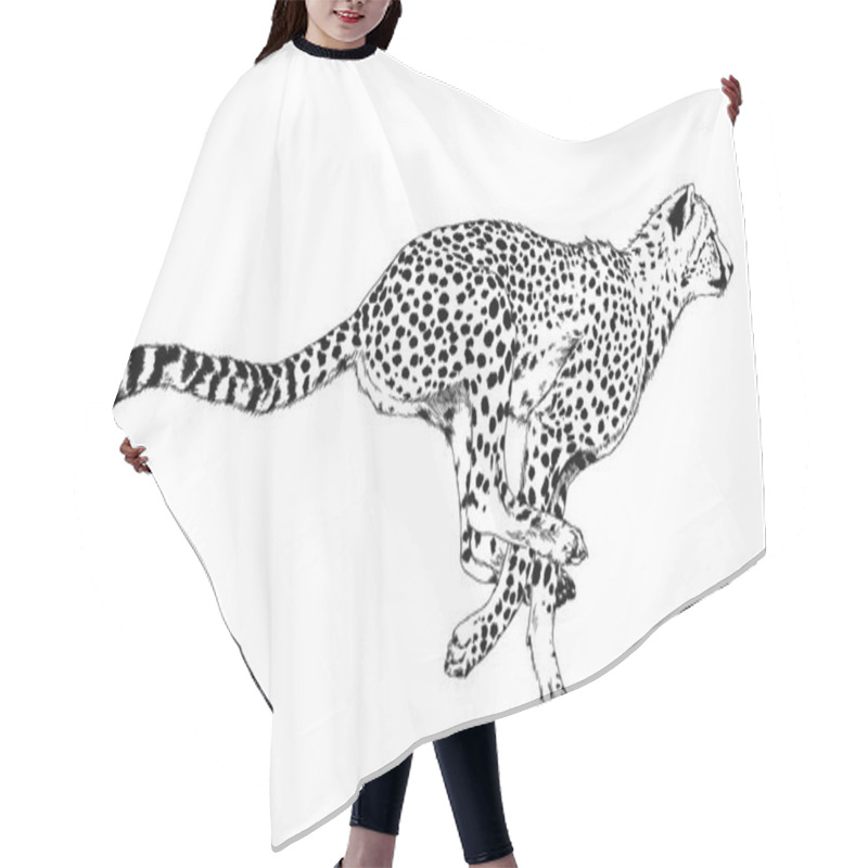 Personality  Running Cheetah Drawn In Ink By Hand On A White Background Hair Cutting Cape