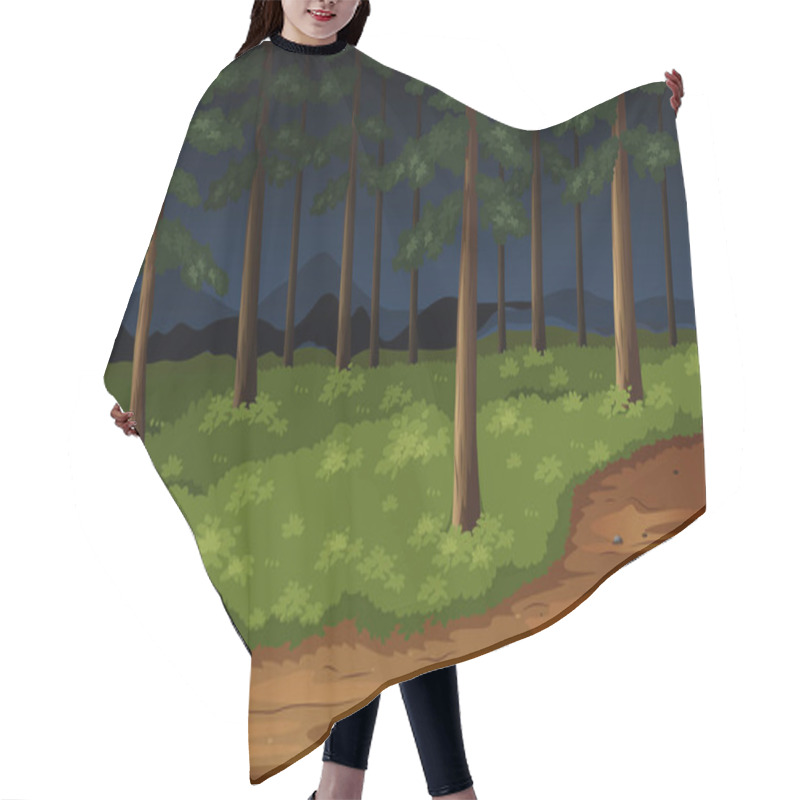 Personality  Forest Scene With Trees And Trail At Night Hair Cutting Cape