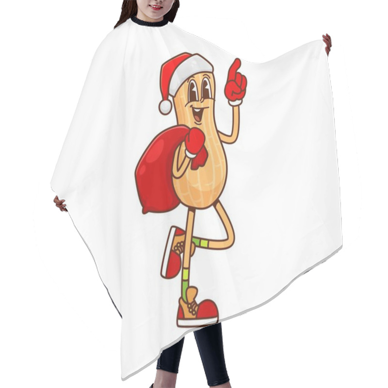 Personality  Christmas Peanut Nut Character Wearing Santa Hat And Carrying A Gift Sack. Isolated Vector Nut Pod Retro Personage With Playful Expression Bringing Holiday Greetings, Joy And Cheer To Festive Season Hair Cutting Cape