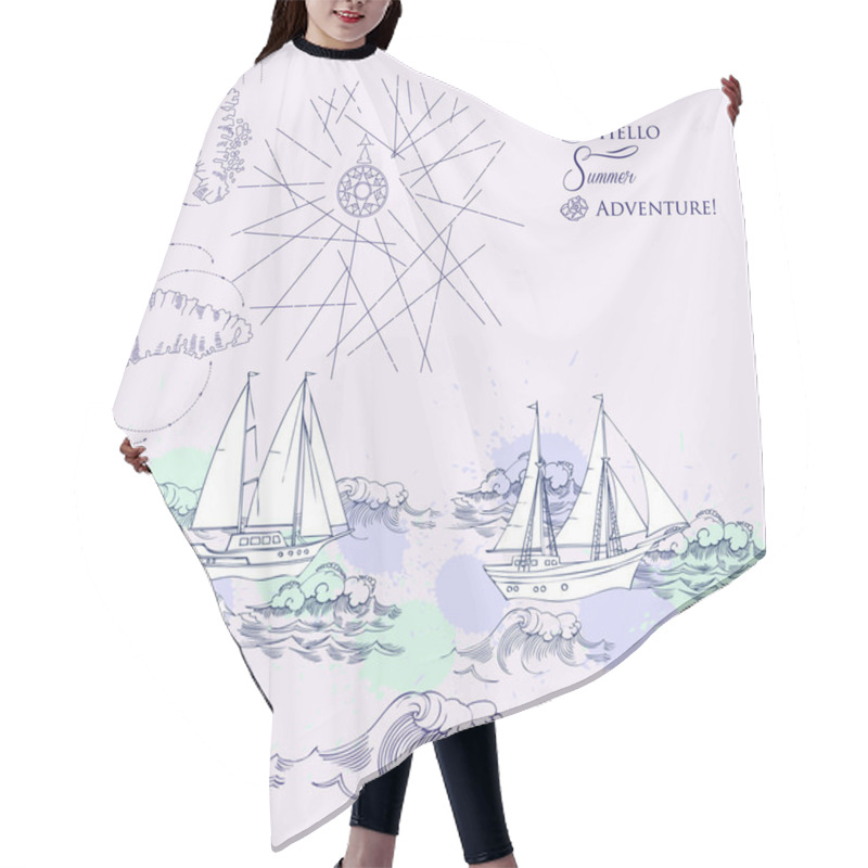 Personality  Background With Ships And Waves Hair Cutting Cape