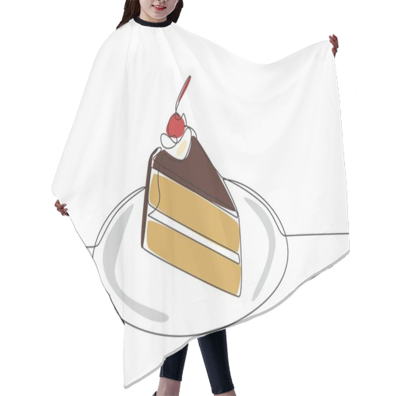 Personality  Single Continuous Line Drawing Slices Of Chocolate Cake Topped With Cream And Cherry. A Very Delicious Chocolate Dish. Celebration. National Chocolate Cake Day. One Line Design Vector Illustration Hair Cutting Cape