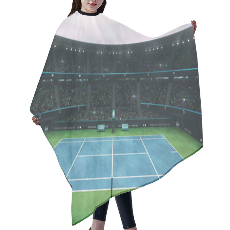 Personality  Blue And Green Tennis Court Stadium With Fans At Daytime, Upper Side View Hair Cutting Cape