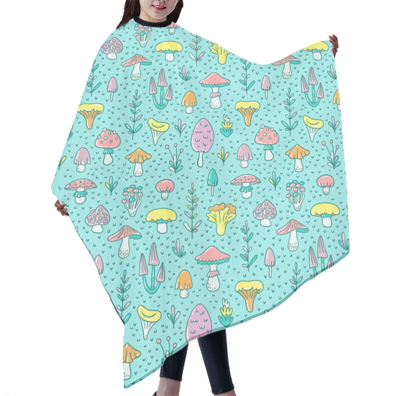 Personality  Seamless Pattern With Cartoon Mushrooms And Toadstools Hair Cutting Cape