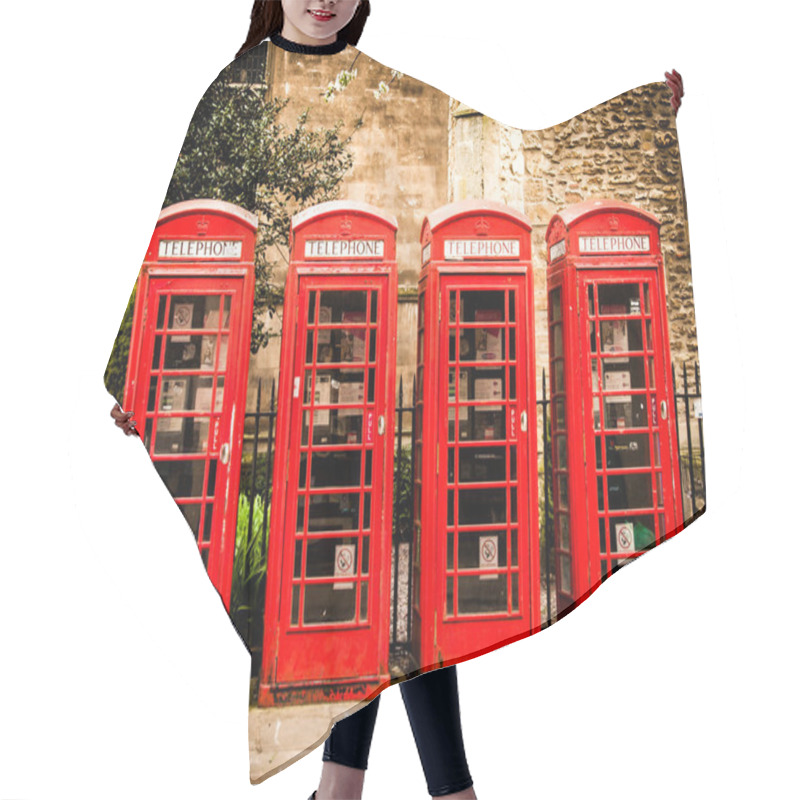 Personality  Row Of British Red Telephone Boxes Hair Cutting Cape