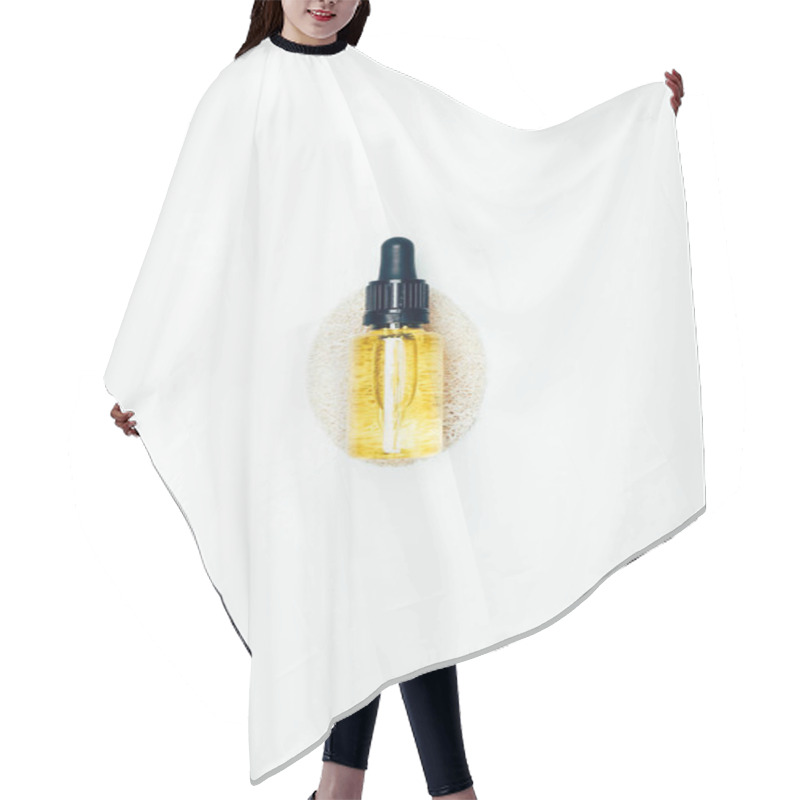 Personality  Top View Of Cosmetic Bottle With Pipe And Sponge Isolated On White Surface  Hair Cutting Cape