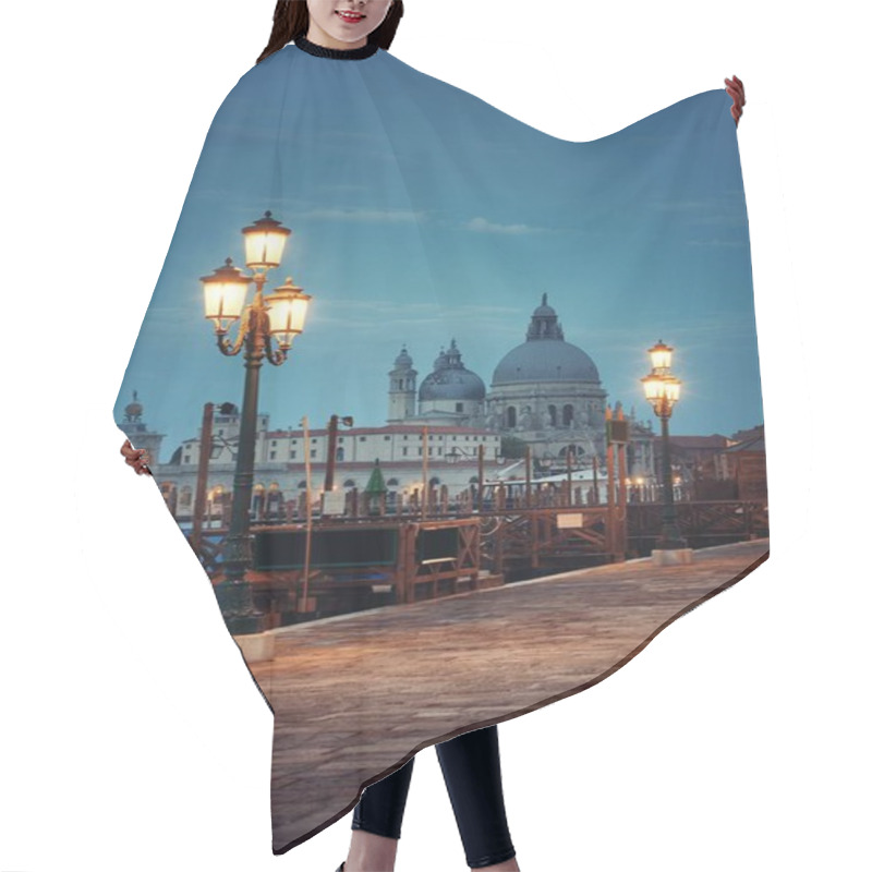 Personality  Lamp And  Church Santa Maria Della Salute At Night In Venice, Italy. Hair Cutting Cape