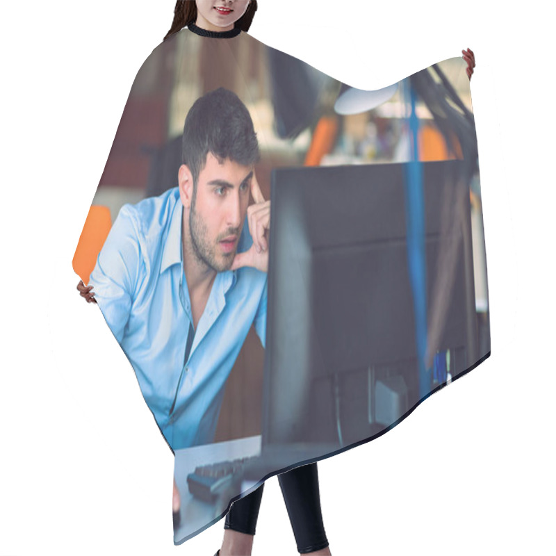 Personality  Freelance Programmer Working In Startup Office Hair Cutting Cape