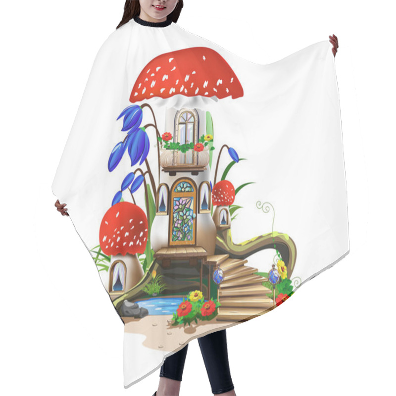 Personality  Colorful Illustration Of A Mushroom House With A Red Roof. Fairy Tale Vector Illustration. Hair Cutting Cape