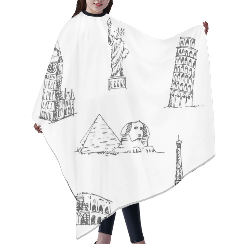 Personality  Doodle Travel Set. World Famous Landmarks Hair Cutting Cape