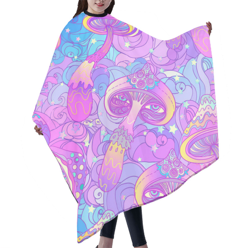 Personality  Magic Mushrooms Seamless Pattern. Psychedelic Hallucination. Vib Hair Cutting Cape