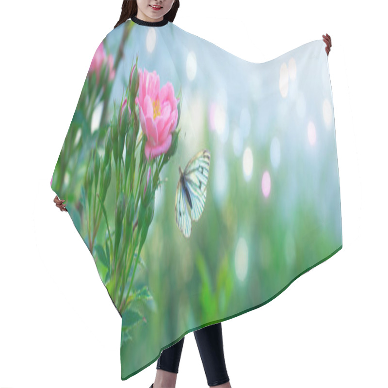 Personality  Mysterious Spring Floral Banner With Blooming Pink Rose Flowers  Hair Cutting Cape