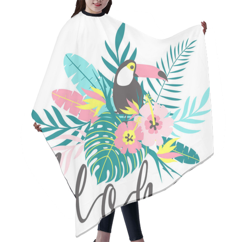 Personality  Toucan With Tropical Flowers, Palm Leaves, Hibiscus, Vector Illustration  Hair Cutting Cape