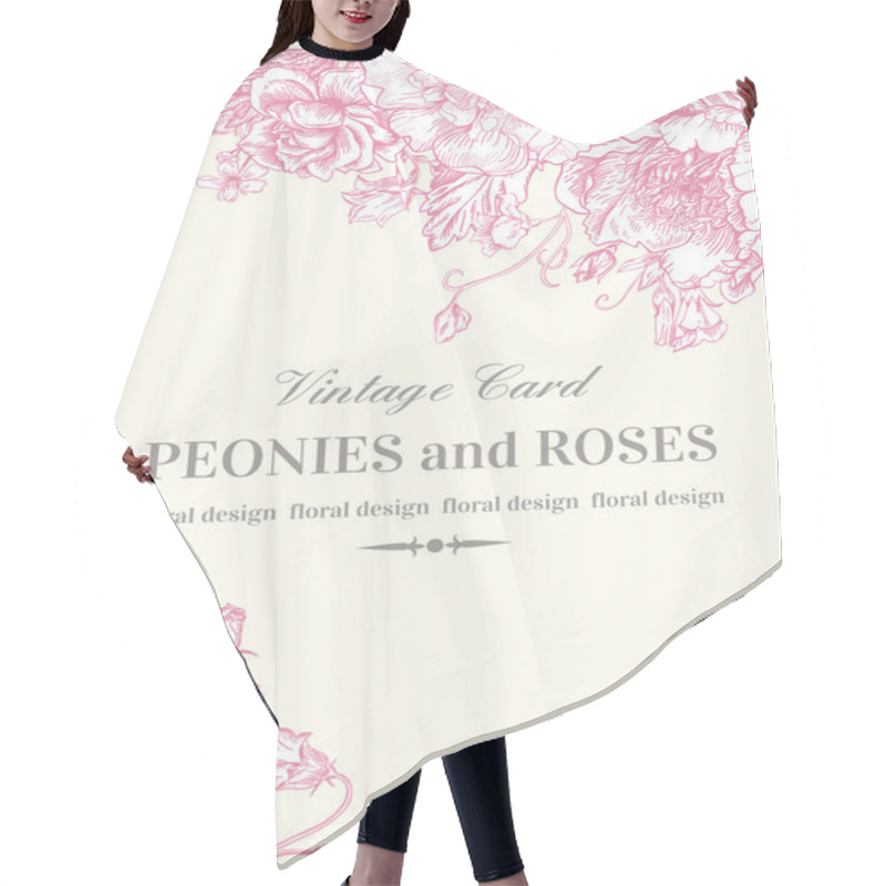 Personality  Card With Roses And Peonies. Hair Cutting Cape