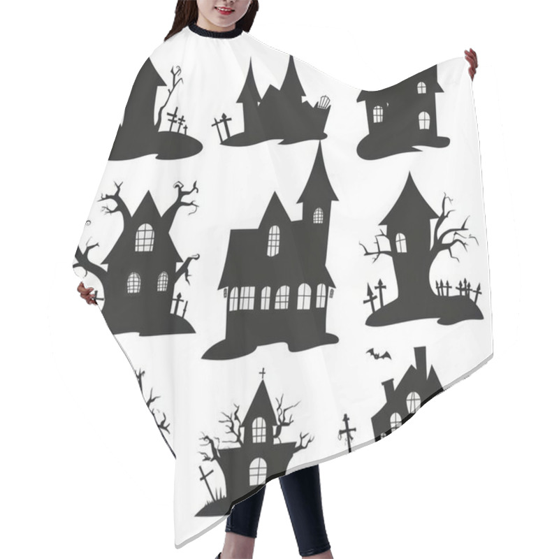 Personality  Spooky Silhouette Collection Featuring Haunted Houses And Graveyards, Perfect For Halloween-themed Designs. Hair Cutting Cape