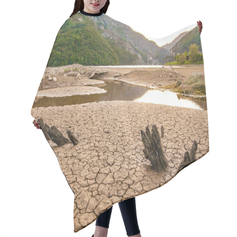 Personality  Nature Disaster Global Warming Concept. Dry Land Texture Close Up. Rough Pattern. No Water. Climate Change, Drought, Water Crisis. Hair Cutting Cape