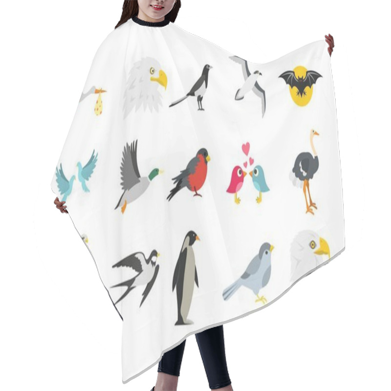 Personality  Birds Icon Set, Flat Style Hair Cutting Cape