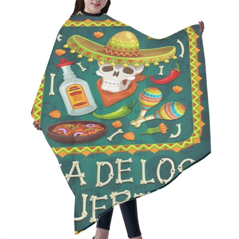 Personality  Death Day Skull With Sombrero, Tequila, Maracas Hair Cutting Cape