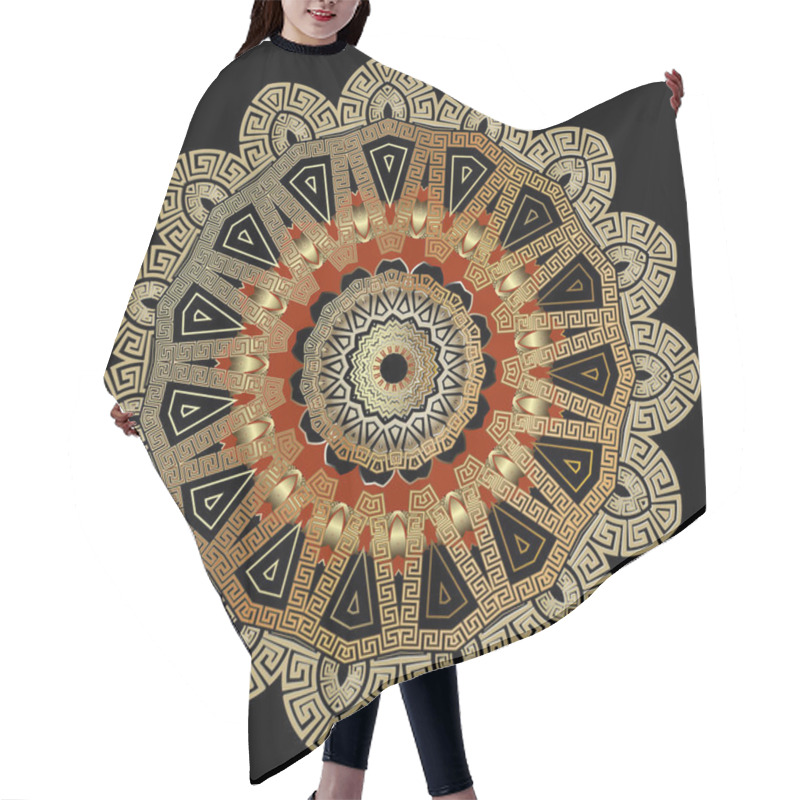 Personality  Greek Ancient Round 3d Mandala Pattern. Ornate Gold Abstract Flower. Ornamental Geometric Background. Decorative Floral Backdrop. Greek Key Meanders Beautiful Ornament. Luxury Design Hair Cutting Cape