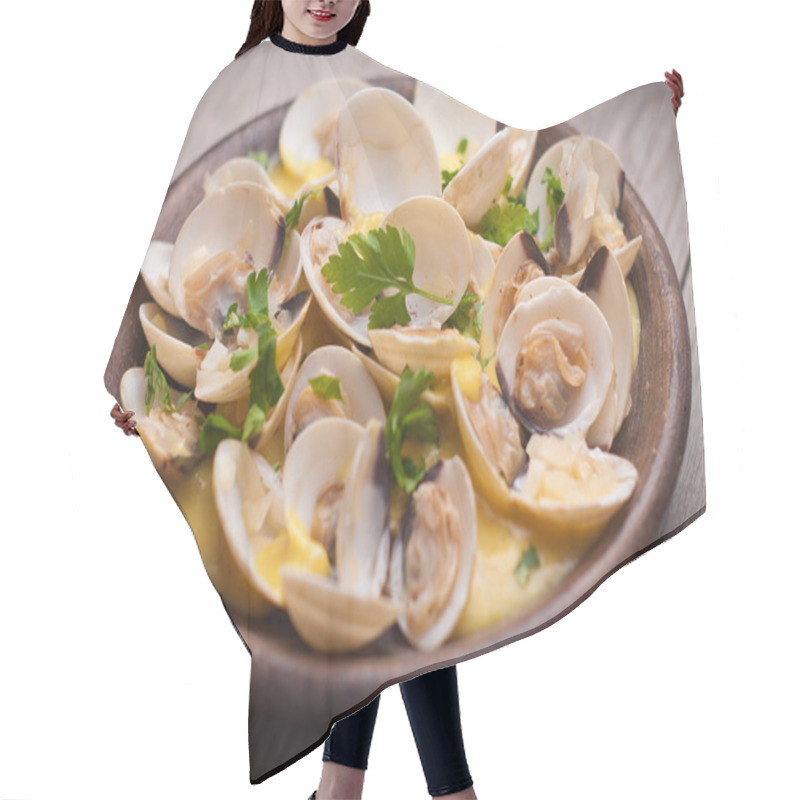 Personality  Fresh Cockle Clams (Venus, Meretrix) With Wine Sauce. Portuguese Hair Cutting Cape