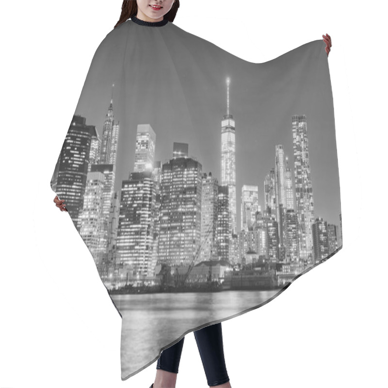 Personality  Night Skyline Of New York City In Black And White, USA. Hair Cutting Cape