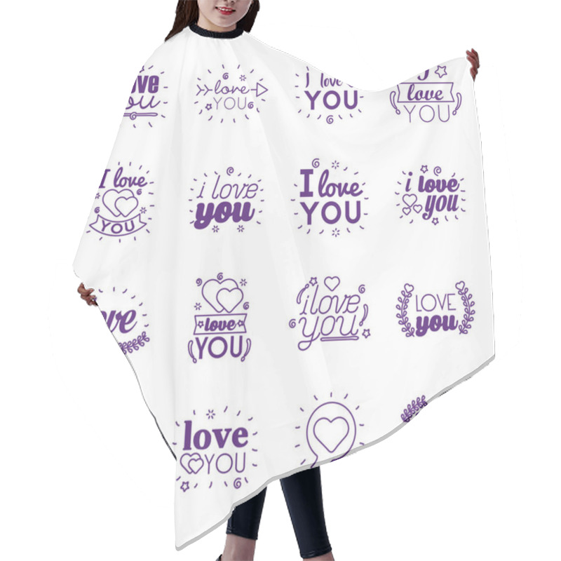 Personality  I Love You Texts Line Style Icon Set Vector Design Hair Cutting Cape