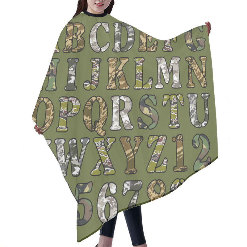 Personality  Font And Number With Camouflage Mimetic Texture Abstract Vector Pattern Alphabet Collection Hair Cutting Cape