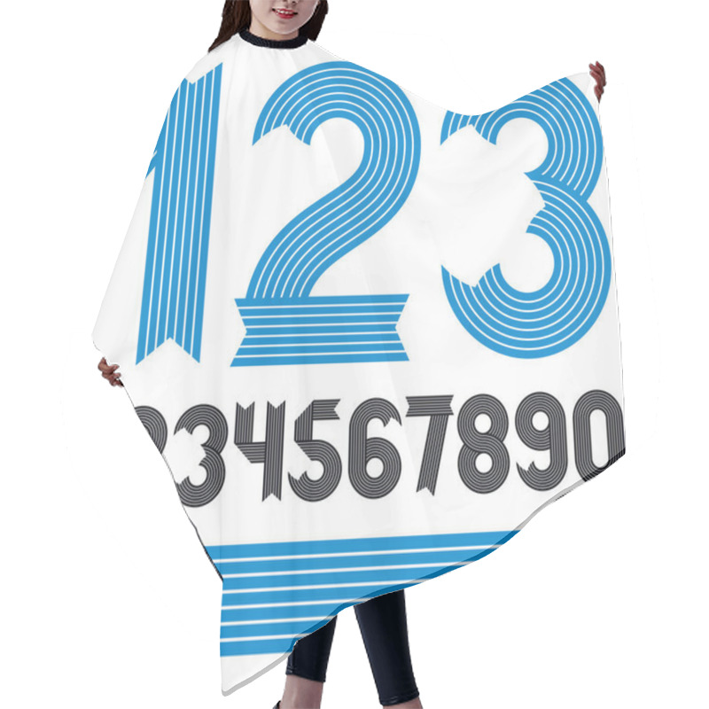 Personality  Set Of Cool Stylish Vector Digits, Modern Numerals Collection. Funky Bold Numbers From 0 To 9 Can Be Used In Poster Art, Newspaper. Created Using Stripy Ornate, Parallel Lines Hair Cutting Cape