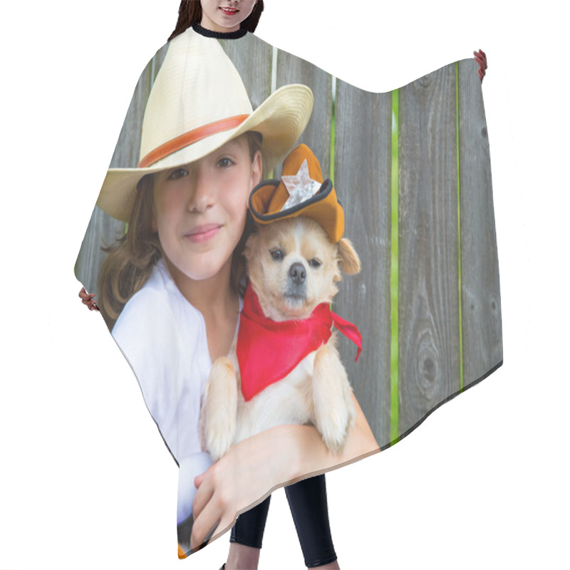 Personality  Beautiful Cowboy Kid Girl Holding Chihuahua With Sheriff Hat Hair Cutting Cape