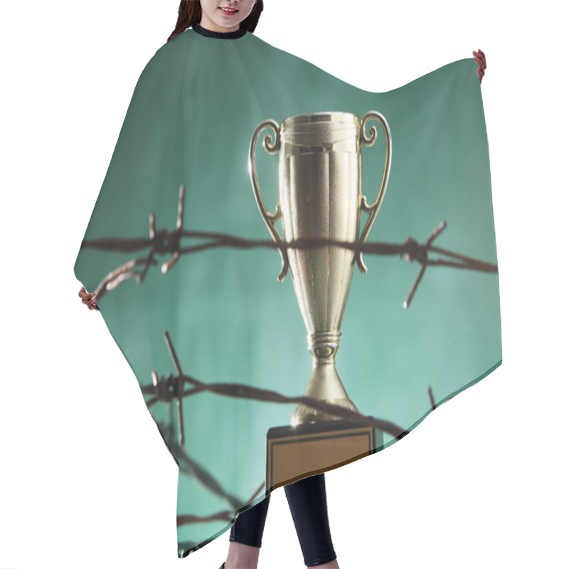 Personality  Golden Trophy In Barbwire Hair Cutting Cape