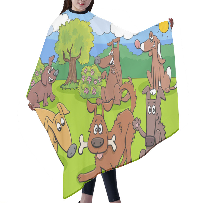 Personality  Cartoon Illustration Of Playful Dogs And Puppies Animal Characters Group Hair Cutting Cape