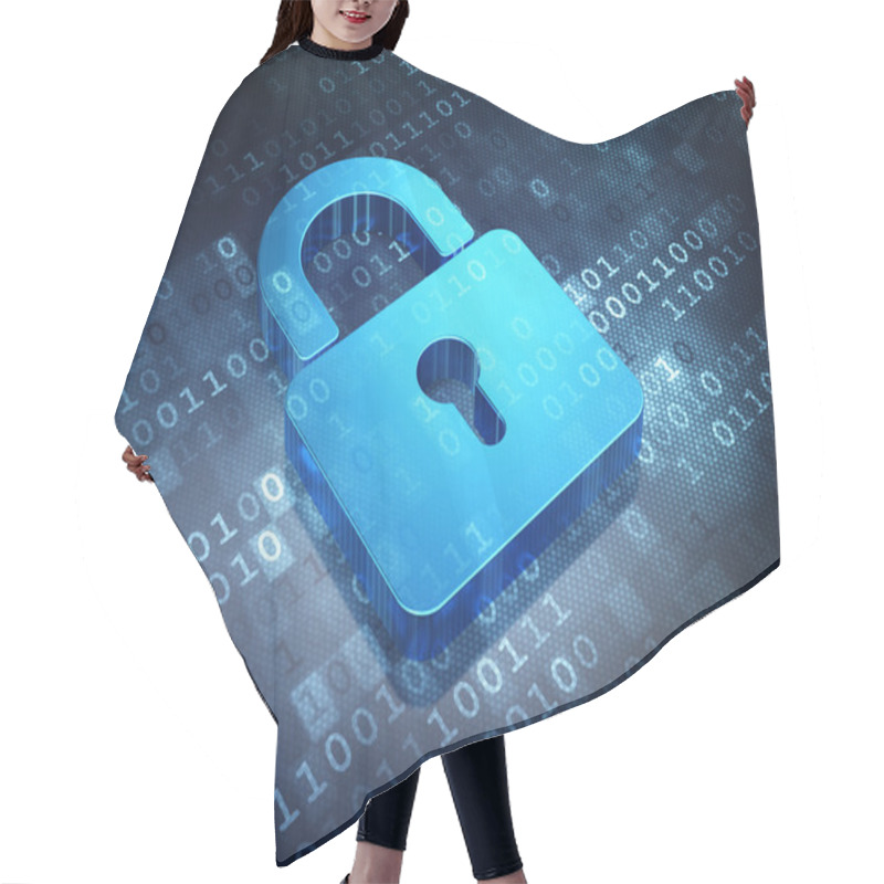 Personality  Safety Concept: Blue Closed Padlock On Digital Background Hair Cutting Cape