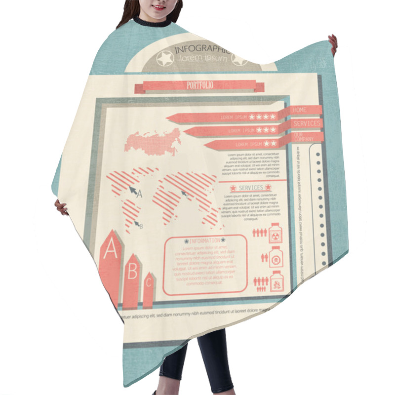 Personality  Retro Infographics Set. World Map And Information Graphics Hair Cutting Cape