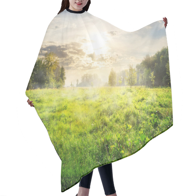 Personality  Green Meadow At Sunrise Hair Cutting Cape