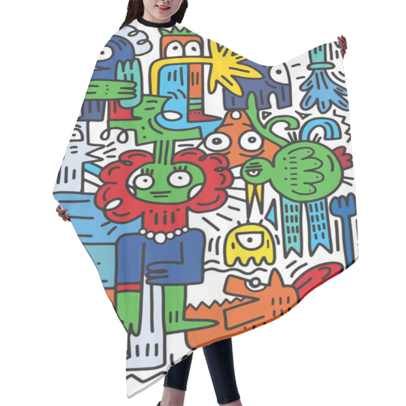 Personality  Happy Of Family Cartoon Character , Doodle Hand Drawing Style Hair Cutting Cape