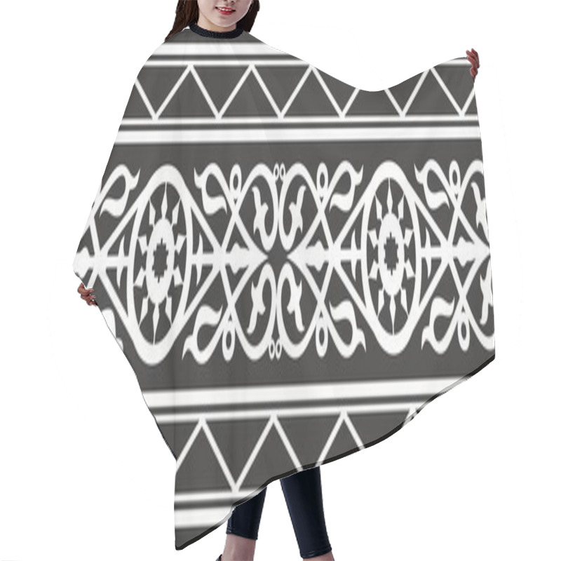 Personality  Vector Monochrome Black Seamless Yakut Ornament. Endless Border, Frame Of The Northern Peoples Of The Far East. Hair Cutting Cape