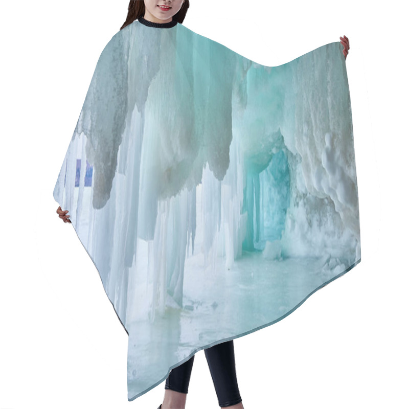 Personality  Ice Tunnel In Winter Of Blue And Green Hair Cutting Cape