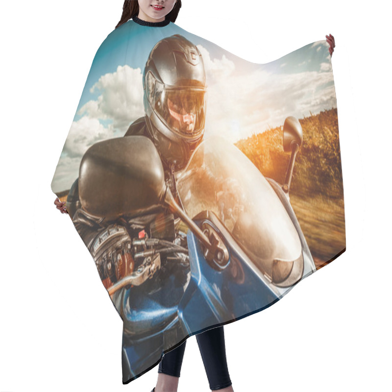 Personality  Biker Racing On The Road Hair Cutting Cape