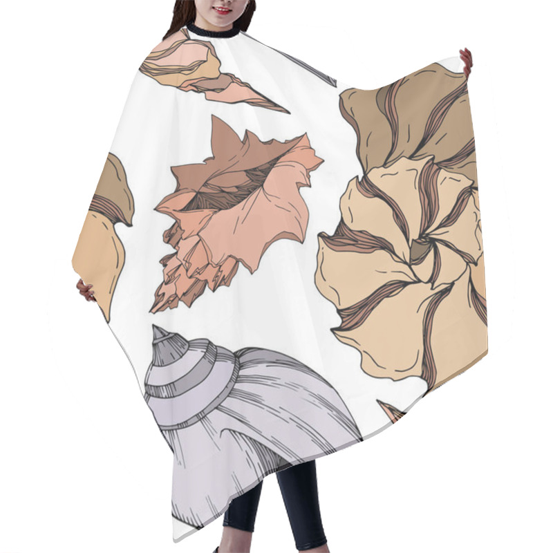 Personality  Vector Summer Beach Seashell Tropical Elements. Black And White  Hair Cutting Cape