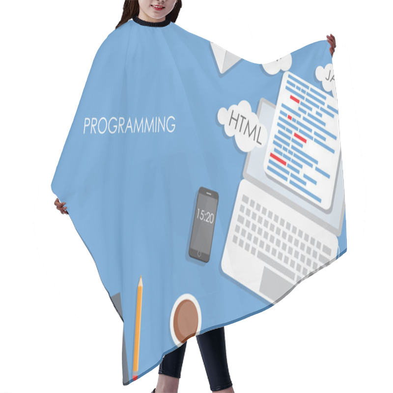 Personality  Programming Coding Flat Concept Vector Illustration Hair Cutting Cape