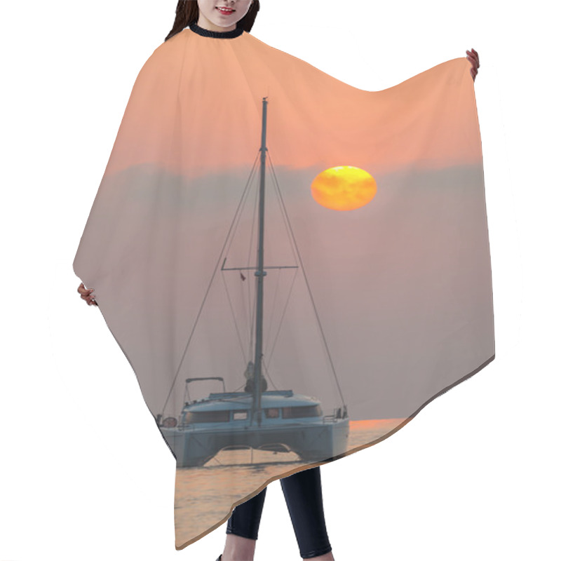 Personality  Beautiful Catamaran Sailing On The Background Of The Sea Sunrise Hair Cutting Cape