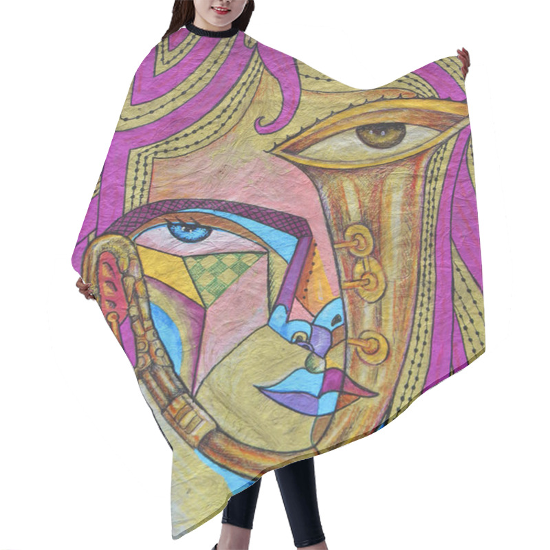 Personality  Cubist Surrealism Woman  Painting Modern Abstract Design Hair Cutting Cape