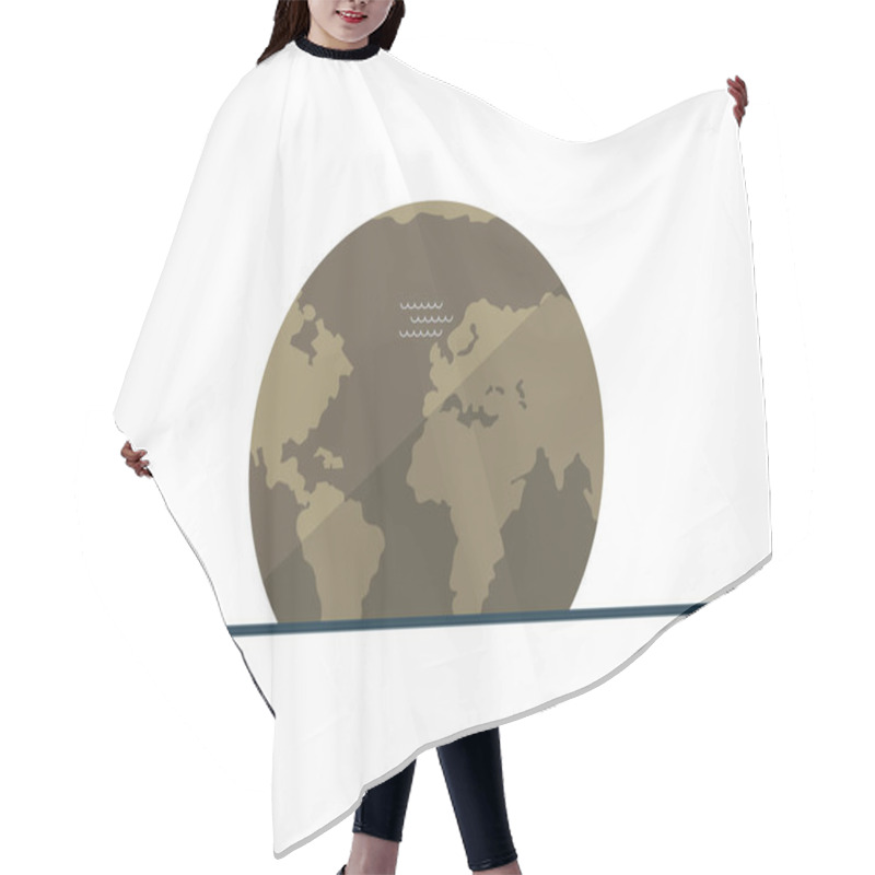 Personality  A Minimalist Brown-toned Earth With Simplified Continents, Placed On A Line Against A White Background. Ideal For Environmental Themes, Geography Education, Sustainability, Global Unity, Graphic Hair Cutting Cape