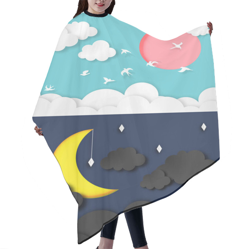 Personality  Day And Night Time Concept With Paper Art Style Background Abstract Vector And Illustration Hair Cutting Cape