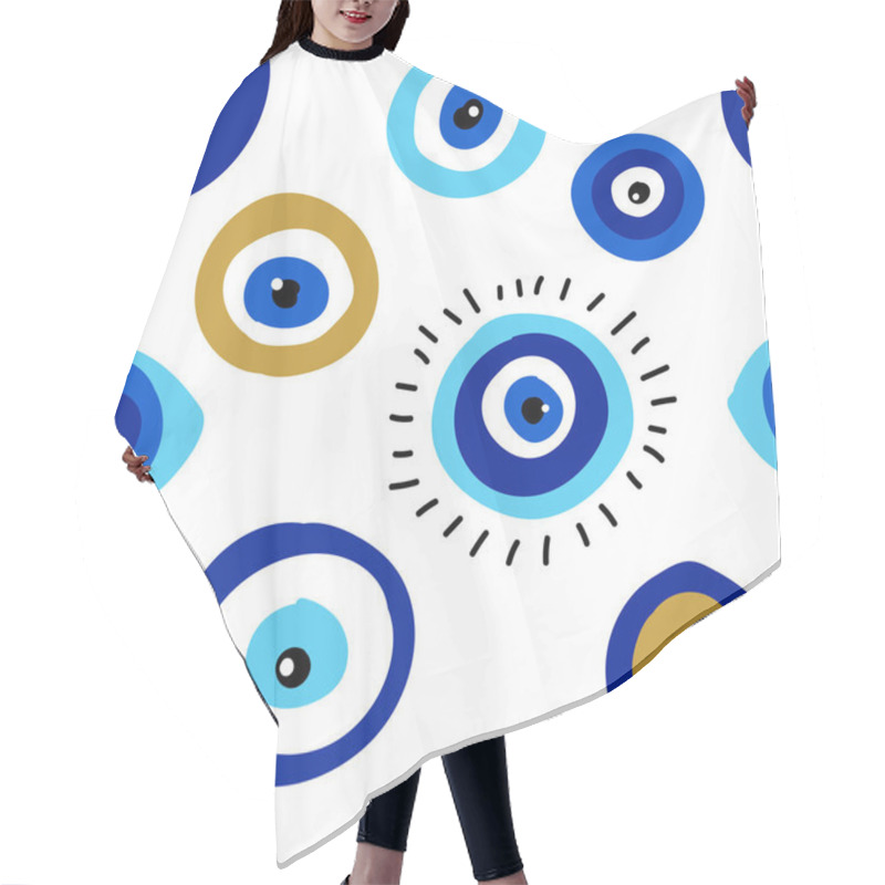 Personality  Seamless Pattern With Evil Eyes, Different Talismans In Hand Drawn Flat Design, Contemporary Modern Trendy Style Hair Cutting Cape